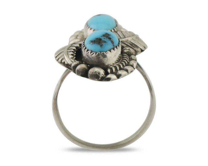 Navajo Ring 925 Silver Sleeping Beauty Turquoise Signed Sharon Cisco C.80's