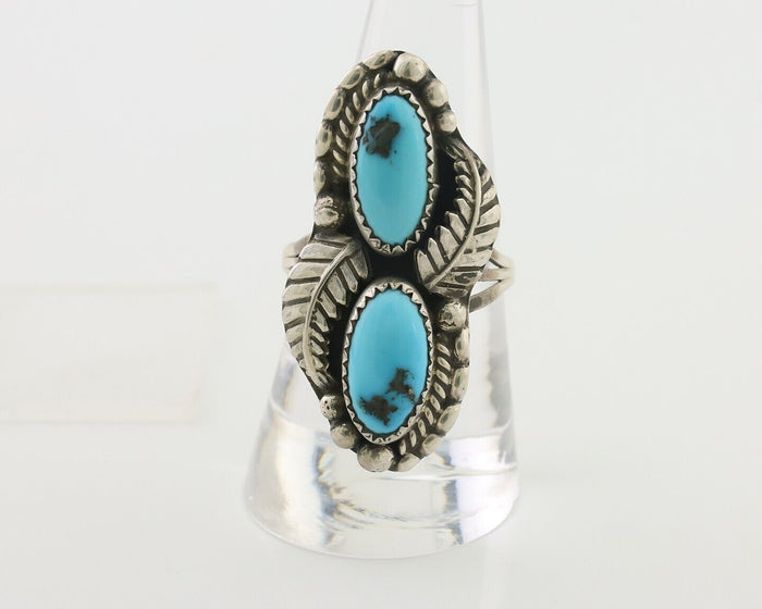 Navajo Ring 925 Silver Sleeping Beauty Turquoise Signed Sharon Cisco C.80's