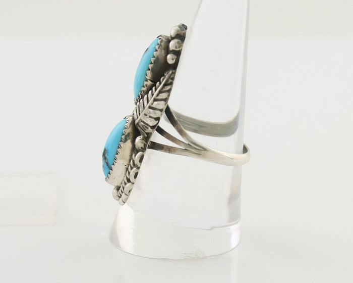 Navajo Ring 925 Silver Sleeping Beauty Turquoise Signed Sharon Cisco C.80's