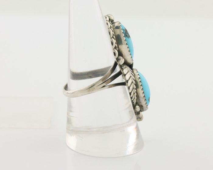 Navajo Ring 925 Silver Sleeping Beauty Turquoise Signed Sharon Cisco C.80's