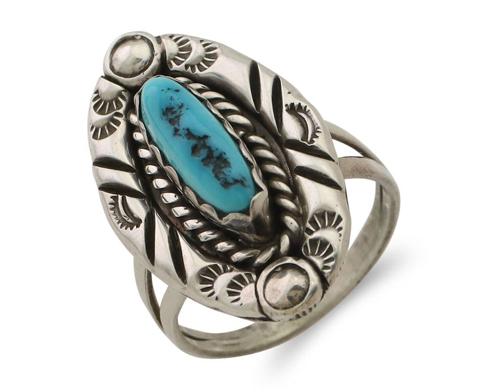 Navajo Ring 925 Silver Sleeping Beauty Turquoise Signed V & N EDSITTY C.80's