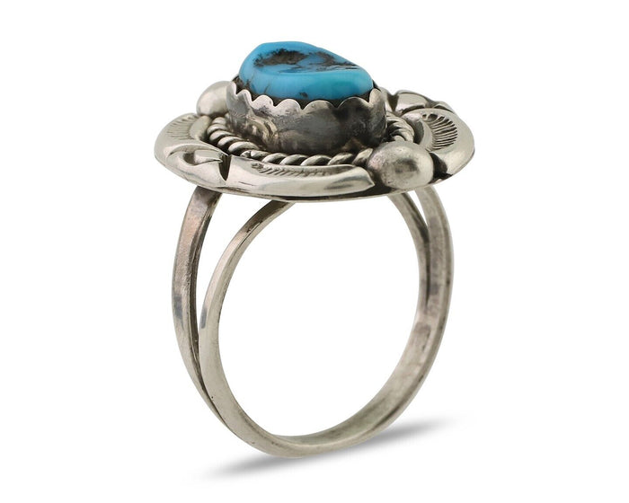 Navajo Ring 925 Silver Sleeping Beauty Turquoise Signed V & N EDSITTY C.80's