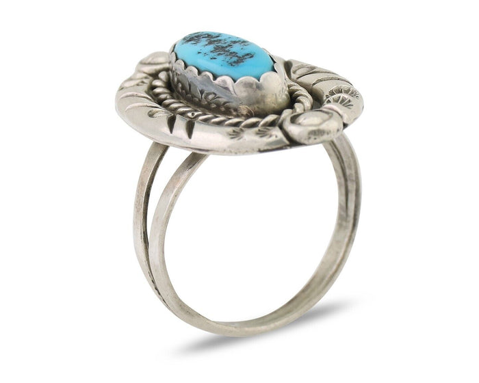 Navajo Ring 925 Silver Sleeping Beauty Turquoise Signed V & N EDSITTY C.80's