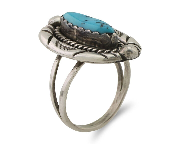 Navajo Ring 925 Silver Sleeping Beauty Turquoise Signed V & N EDSITTY C.80's