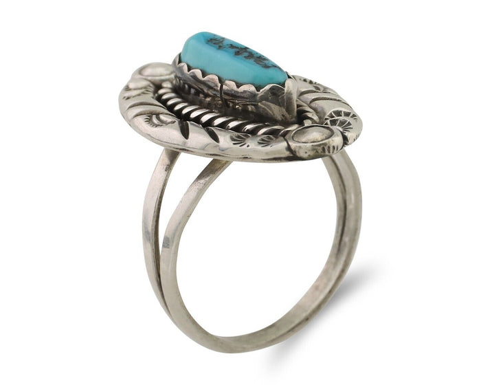 Navajo Ring 925 Silver Sleeping Beauty Turquoise Signed V & N EDSITTY C.80's