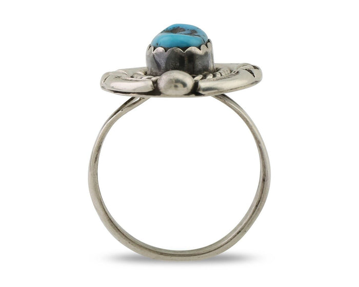 Navajo Ring 925 Silver Sleeping Beauty Turquoise Signed V & N EDSITTY C.80's