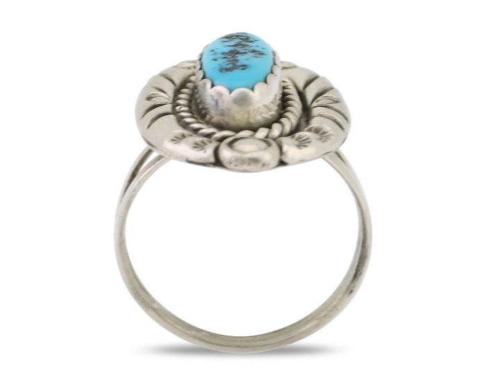 Navajo Ring 925 Silver Sleeping Beauty Turquoise Signed V & N EDSITTY C.80's