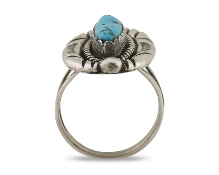 Navajo Ring 925 Silver Sleeping Beauty Turquoise Signed V & N EDSITTY C.80's