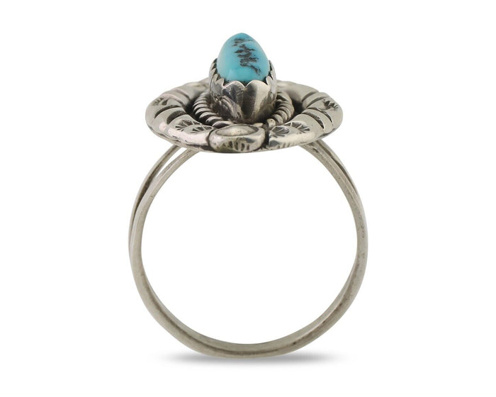 Navajo Ring 925 Silver Sleeping Beauty Turquoise Signed V & N EDSITTY C.80's
