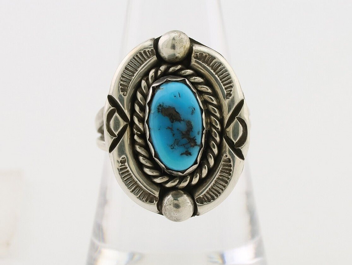 Navajo Ring 925 Silver Sleeping Beauty Turquoise Signed V & N EDSITTY C.80's