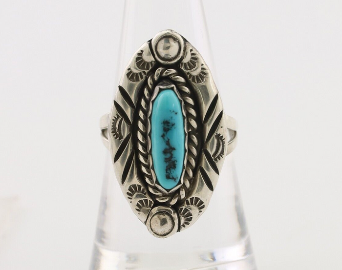 Navajo Ring 925 Silver Sleeping Beauty Turquoise Signed V & N EDSITTY C.80's