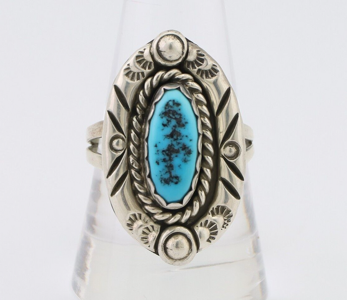Navajo Ring 925 Silver Sleeping Beauty Turquoise Signed V & N EDSITTY C.80's