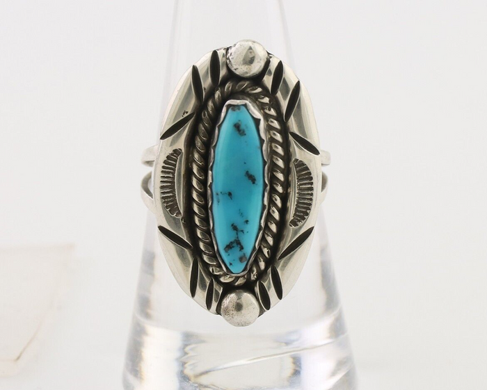 Navajo Ring 925 Silver Sleeping Beauty Turquoise Signed V & N EDSITTY C.80's