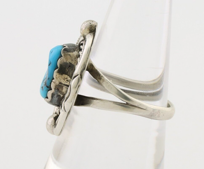 Navajo Ring 925 Silver Sleeping Beauty Turquoise Signed V & N EDSITTY C.80's