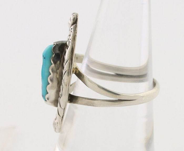 Navajo Ring 925 Silver Sleeping Beauty Turquoise Signed V & N EDSITTY C.80's