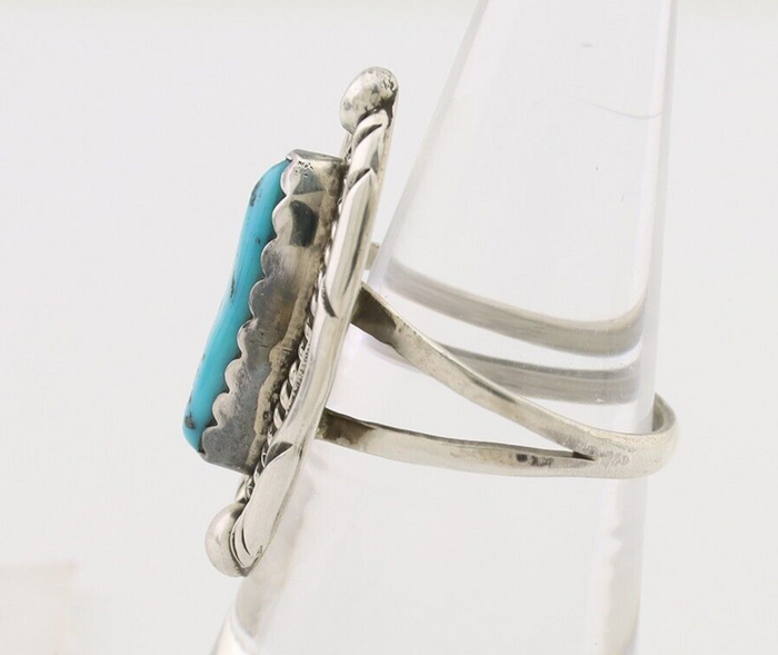 Navajo Ring 925 Silver Sleeping Beauty Turquoise Signed V & N EDSITTY C.80's