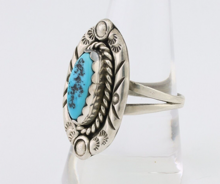 Navajo Ring 925 Silver Sleeping Beauty Turquoise Signed V & N EDSITTY C.80's