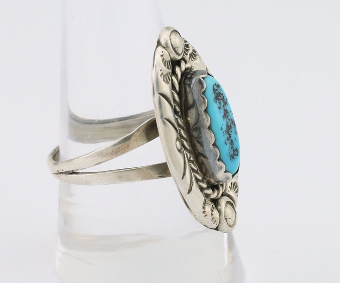 Navajo Ring 925 Silver Sleeping Beauty Turquoise Signed V & N EDSITTY C.80's