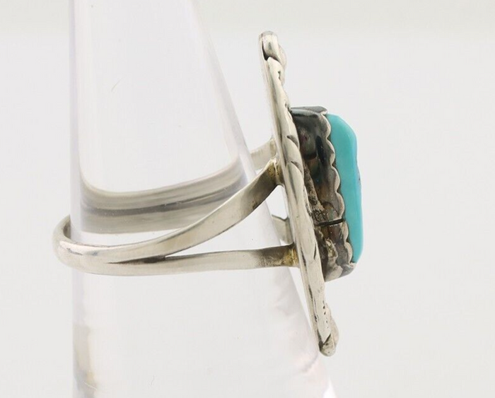 Navajo Ring 925 Silver Sleeping Beauty Turquoise Signed V & N EDSITTY C.80's