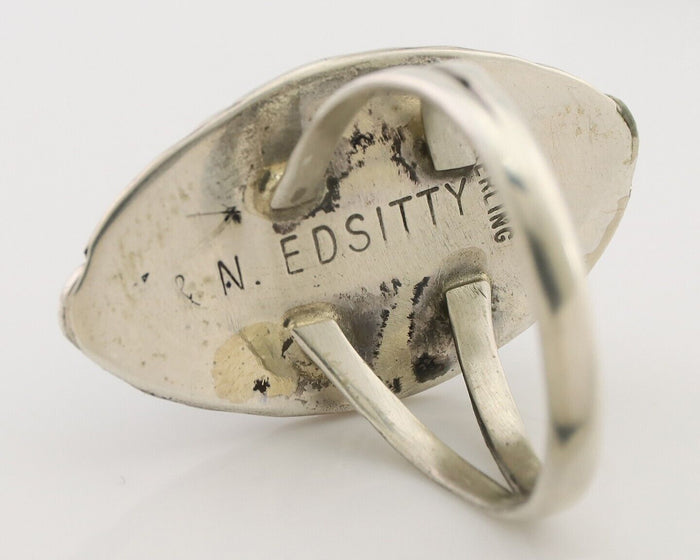 Navajo Ring 925 Silver Sleeping Beauty Turquoise Signed V & N EDSITTY C.80's