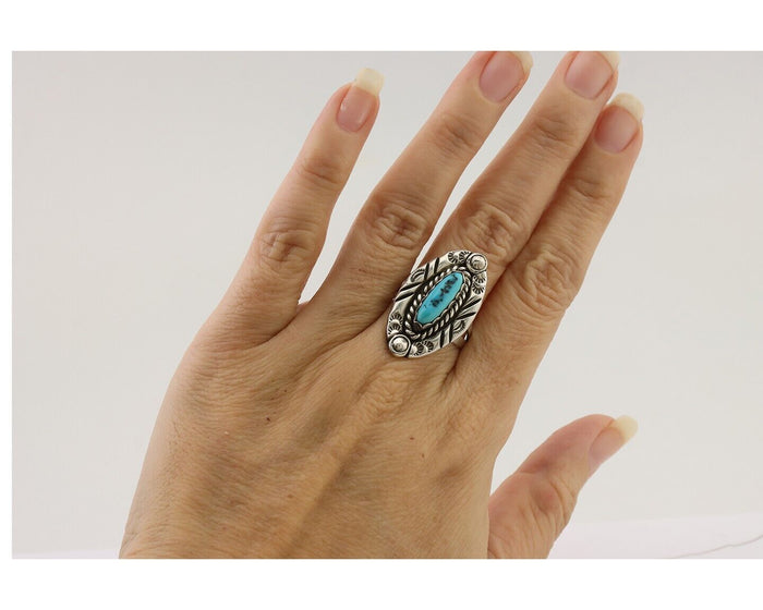 Navajo Ring 925 Silver Sleeping Beauty Turquoise Signed V & N EDSITTY C.80's