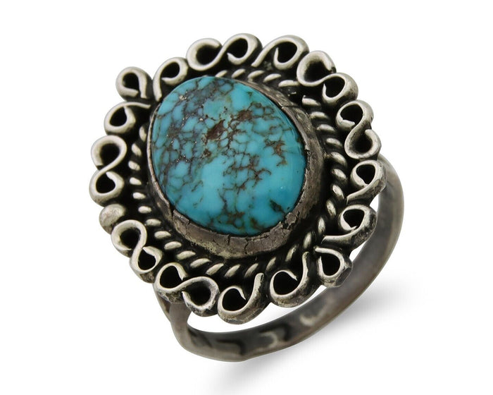 Navajo Ring 925 Silver Spiderweb Turquoise Artist Siged Jerry Johnson C.80's