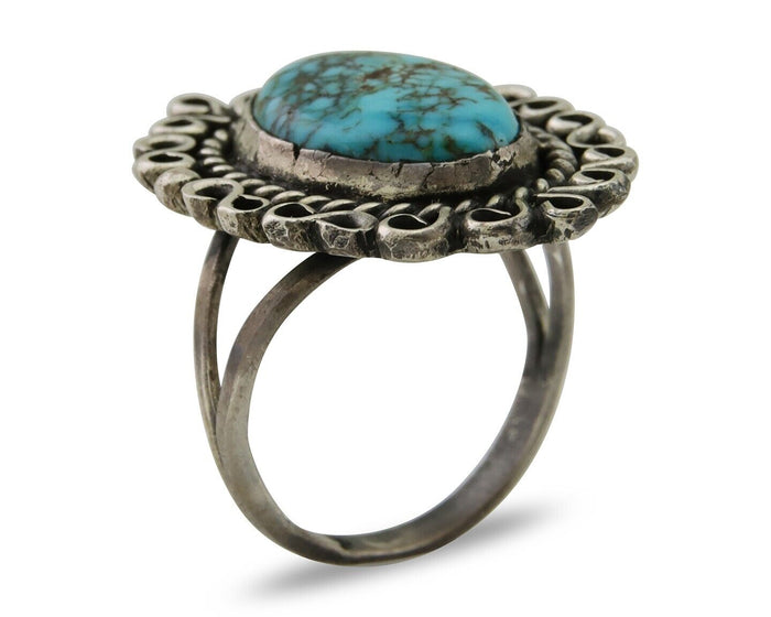 Navajo Ring 925 Silver Spiderweb Turquoise Artist Siged Jerry Johnson C.80's