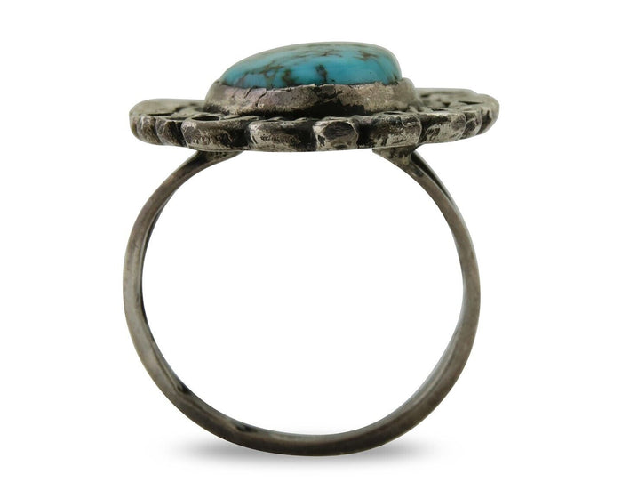 Navajo Ring 925 Silver Spiderweb Turquoise Artist Siged Jerry Johnson C.80's