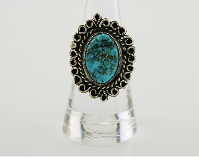 Navajo Ring 925 Silver Spiderweb Turquoise Artist Siged Jerry Johnson C.80's