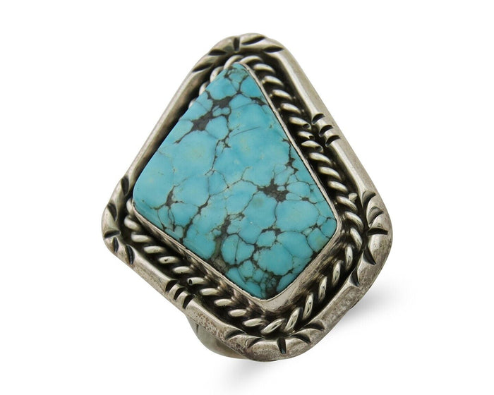 Navajo Ring 925 Silver Spiderweb Turquoise Artist Siged L Bennett C.80's
