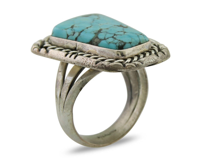 Navajo Ring 925 Silver Spiderweb Turquoise Artist Siged L Bennett C.80's