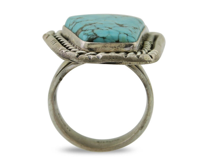 Navajo Ring 925 Silver Spiderweb Turquoise Artist Siged L Bennett C.80's
