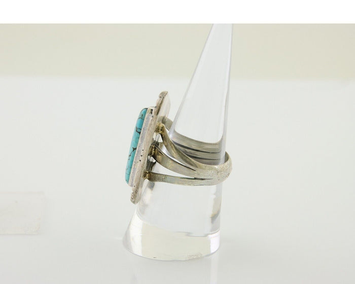 Navajo Ring 925 Silver Spiderweb Turquoise Artist Siged L Bennett C.80's