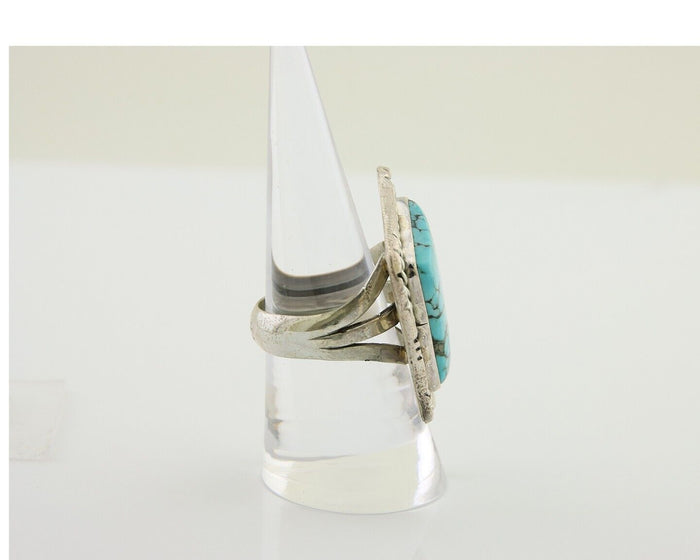 Navajo Ring 925 Silver Spiderweb Turquoise Artist Siged L Bennett C.80's