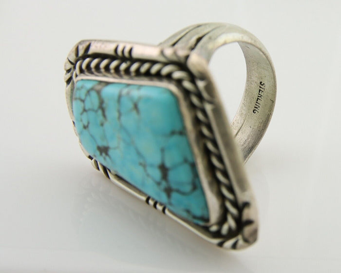 Navajo Ring 925 Silver Spiderweb Turquoise Artist Siged L Bennett C.80's