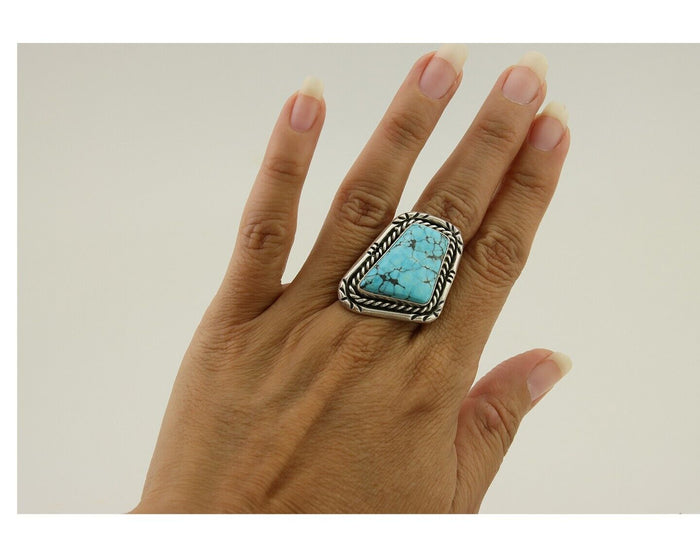 Navajo Ring 925 Silver Spiderweb Turquoise Artist Siged L Bennett C.80's