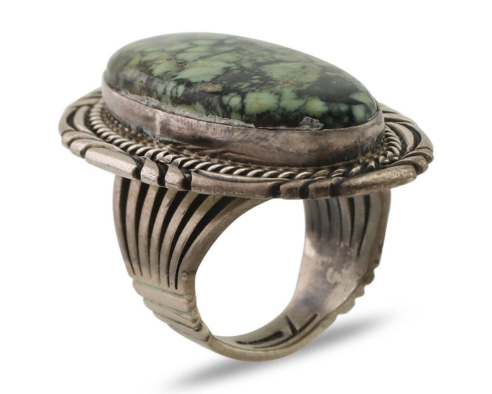 Navajo Ring 925 Silver Spiderweb Turquoise Artist Signed Big T C.80's