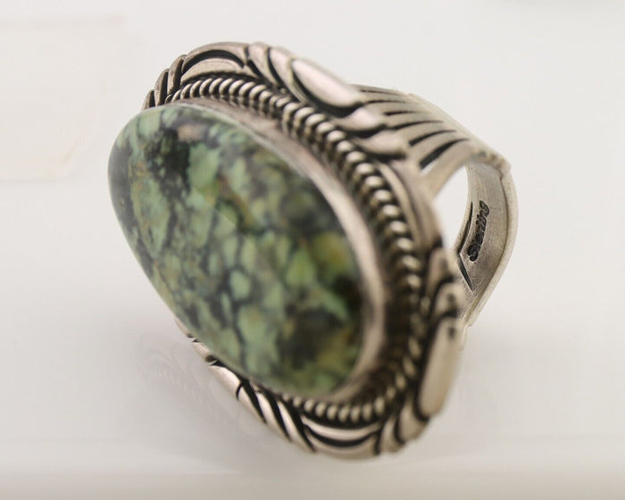 Navajo Ring 925 Silver Spiderweb Turquoise Artist Signed Big T C.80's