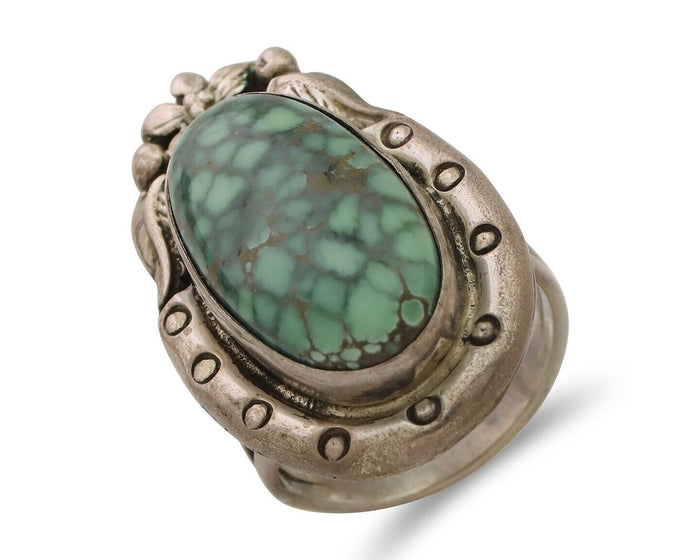 Navajo Ring 925 Silver Spiderweb Turquoise Artist Signed Carol Felley C.80's