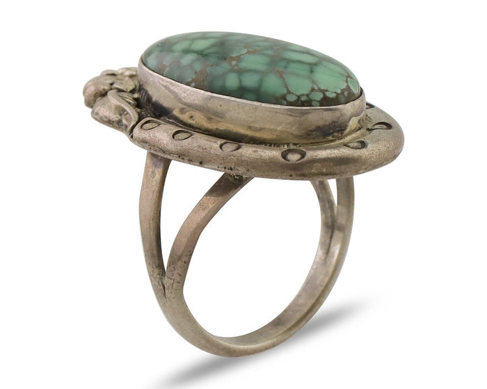 Navajo Ring 925 Silver Spiderweb Turquoise Artist Signed Carol Felley C.80's