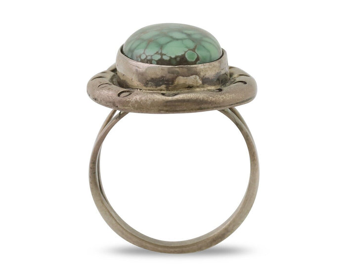 Navajo Ring 925 Silver Spiderweb Turquoise Artist Signed Carol Felley C.80's