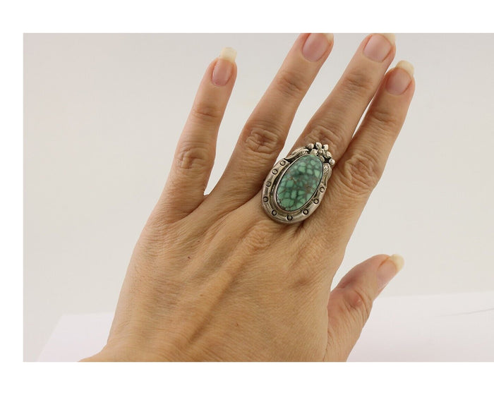 Navajo Ring 925 Silver Spiderweb Turquoise Artist Signed Carol Felley C.80's