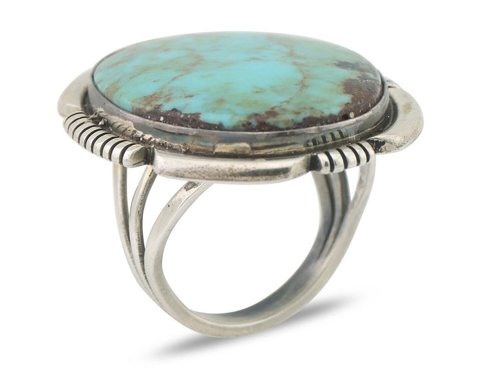 Navajo Ring 925 Silver Spiderweb Turquoise Artist Signed Doug Zachary C.80's