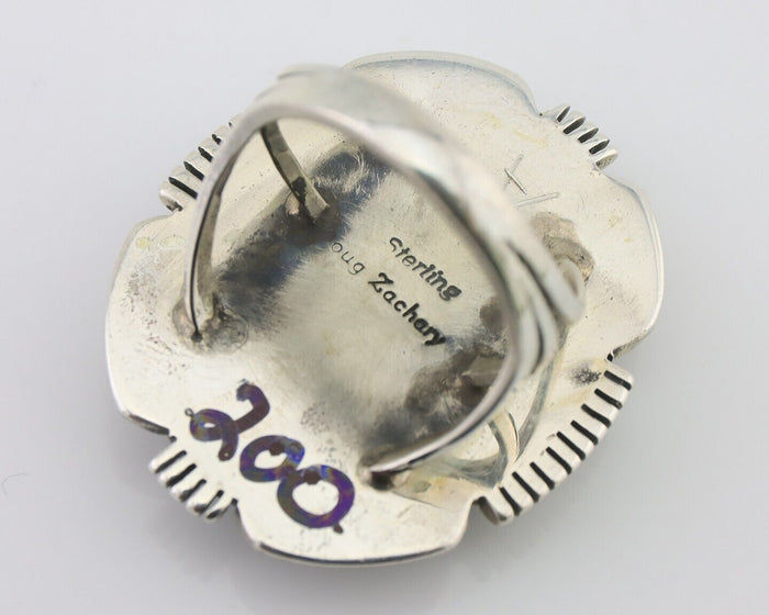 Navajo Ring 925 Silver Spiderweb Turquoise Artist Signed Doug Zachary C.80's