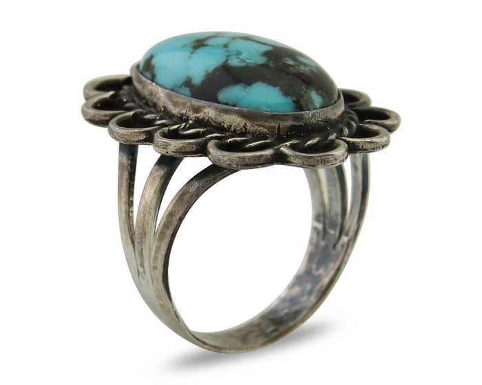 Navajo Ring .925 Silver Spiderweb Turquoise Artist Signed JT C.80's
