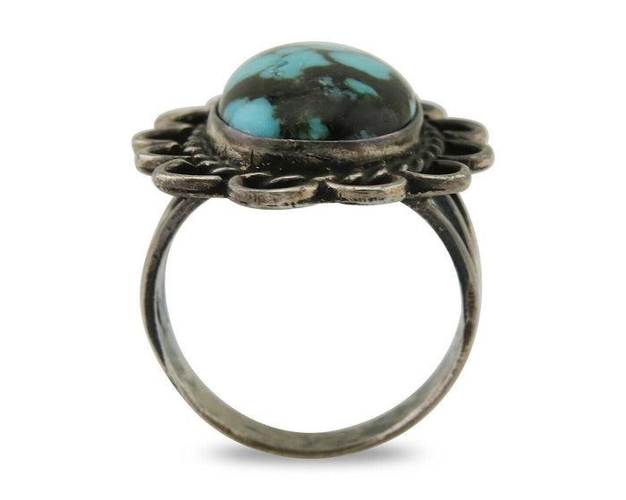 Navajo Ring .925 Silver Spiderweb Turquoise Artist Signed JT C.80's
