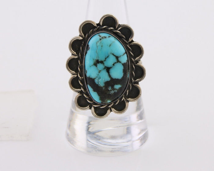 Navajo Ring .925 Silver Spiderweb Turquoise Artist Signed JT C.80's