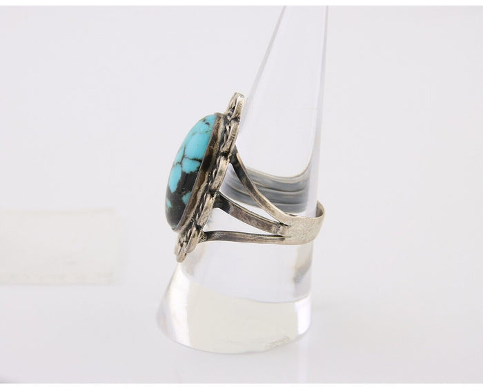 Navajo Ring .925 Silver Spiderweb Turquoise Artist Signed JT C.80's