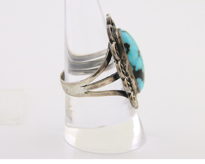 Navajo Ring .925 Silver Spiderweb Turquoise Artist Signed JT C.80's