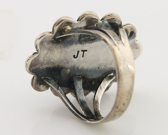 Navajo Ring .925 Silver Spiderweb Turquoise Artist Signed JT C.80's